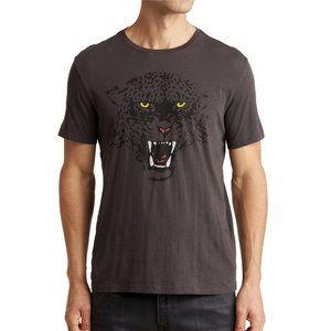 John Varvatos Men's Short Sleeve Growling Cat Eyes Graphic Crew T-Shirt Charcoal